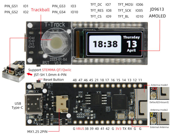 ESP32 S3 board AMOLED Display Trackball