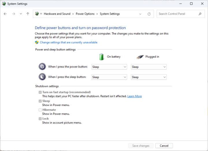 Windows 11 Power Button Options