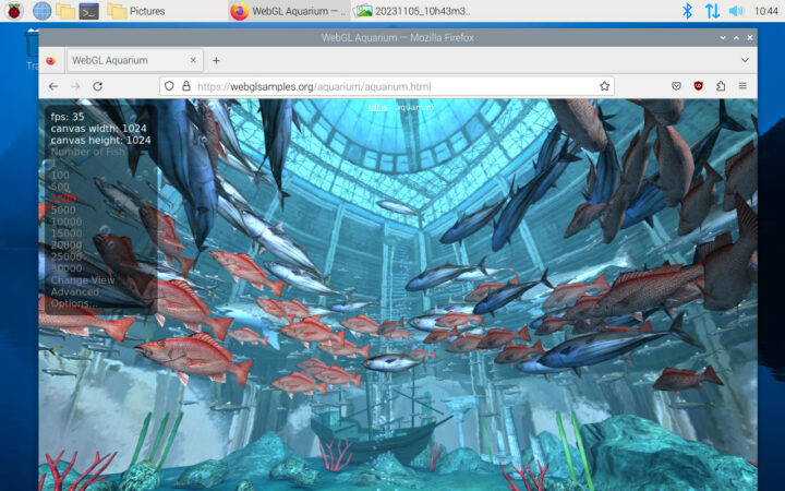 WebGL Aquarium Firefox Raspberry Pi OS Bookworm