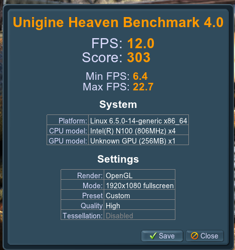 GEEKOM Mini Air12 Unigine Heaven Benchmark 4.0 Linux