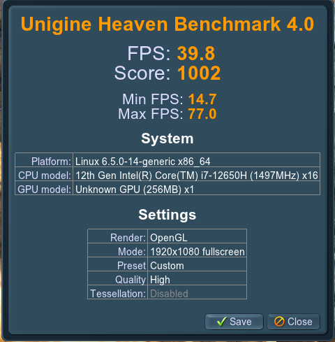 GEEKOM Mini IT12 GPU Unigine Heaven Benchmark 4.0