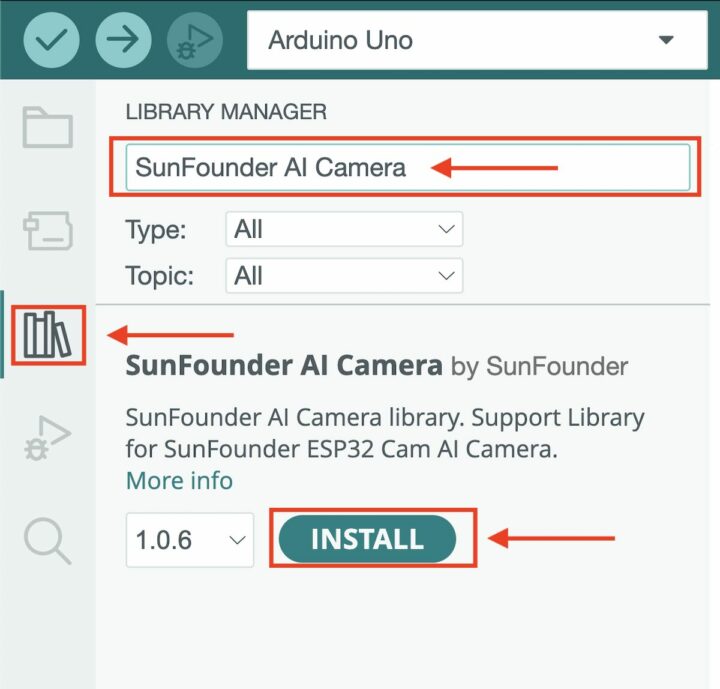 SunFounder GalaxyRVR Add SunFounder AI Camera Library in Arduino IDE