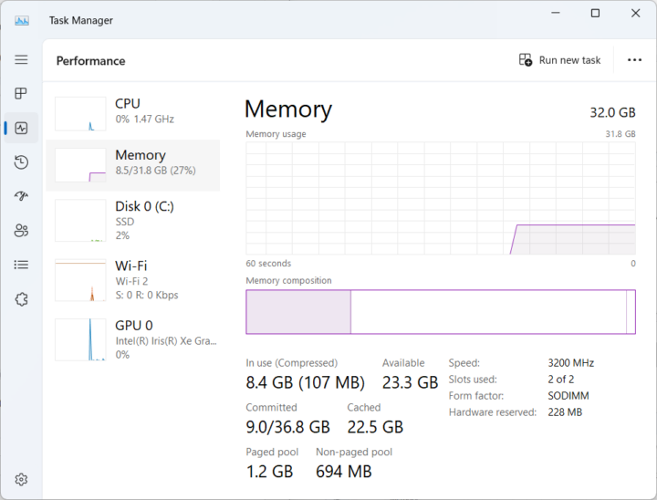 Task Manager Memory 32GB
