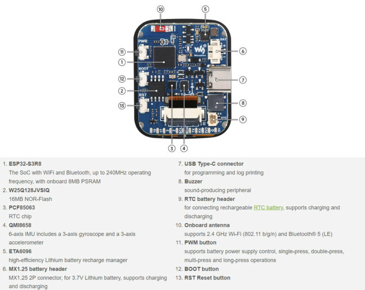 ESP32-S3 1.69 inch Touch Display Development Board Specifications