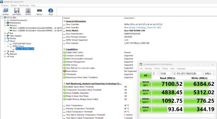 CrystalDiskMark Speed test NVMe SSD 2TB