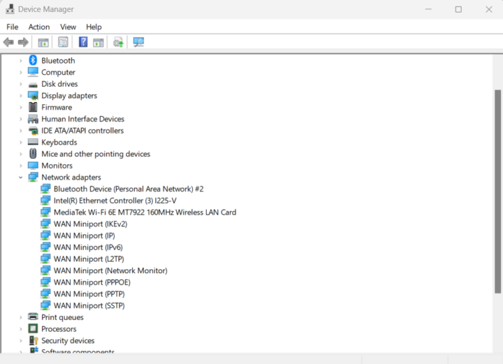 Device Manager Network adapter