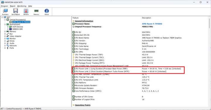 GEEKOM AE7 CPU POwer Limit