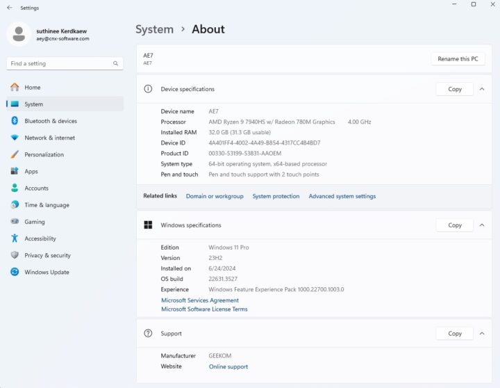 GEEKOM AE7 Ryzen 9 7940HS Windows 11