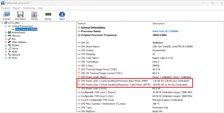 Intel Core i9 13900 power limits PL1 PL2