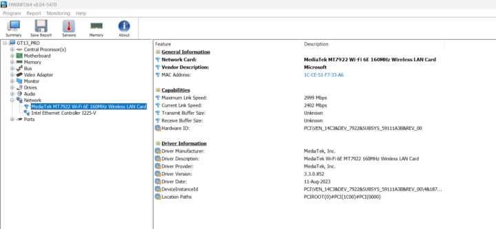 Media Tek MT7922 WiFi6E