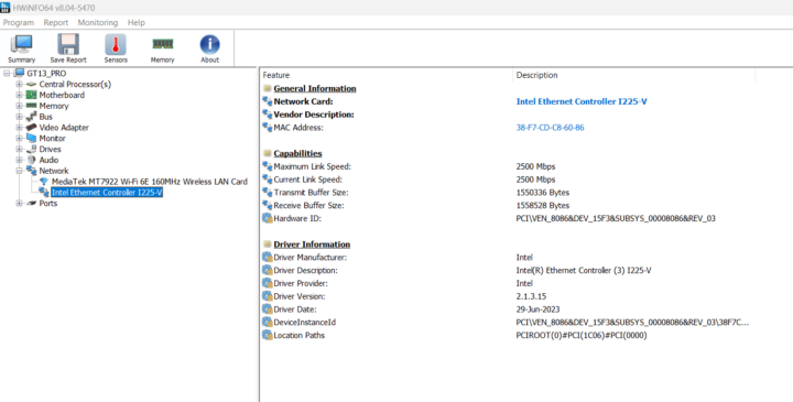 Networ Card Intel Ethernet Controller I225 V