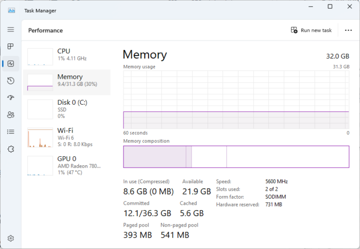 Task Manager Memory 32GB