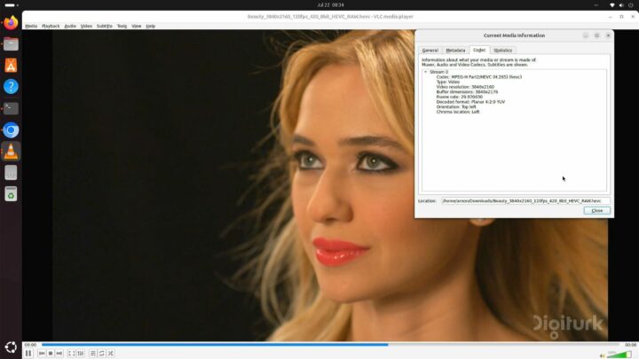 ubunbtu24 VLC h265 codec 4k 30fps