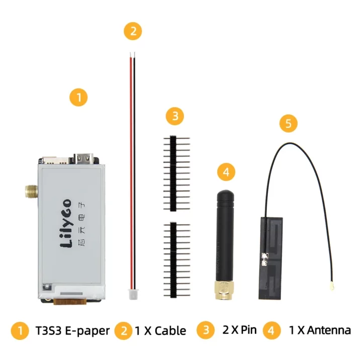 T3S3 E-Paper board antennas cable headers