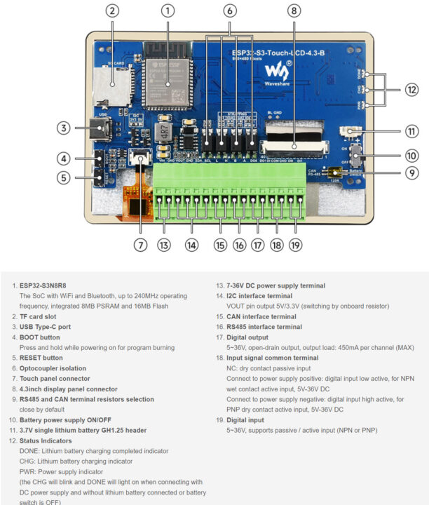 Waveshare ESP32 S3 4.3inch Touch LCD Development Board