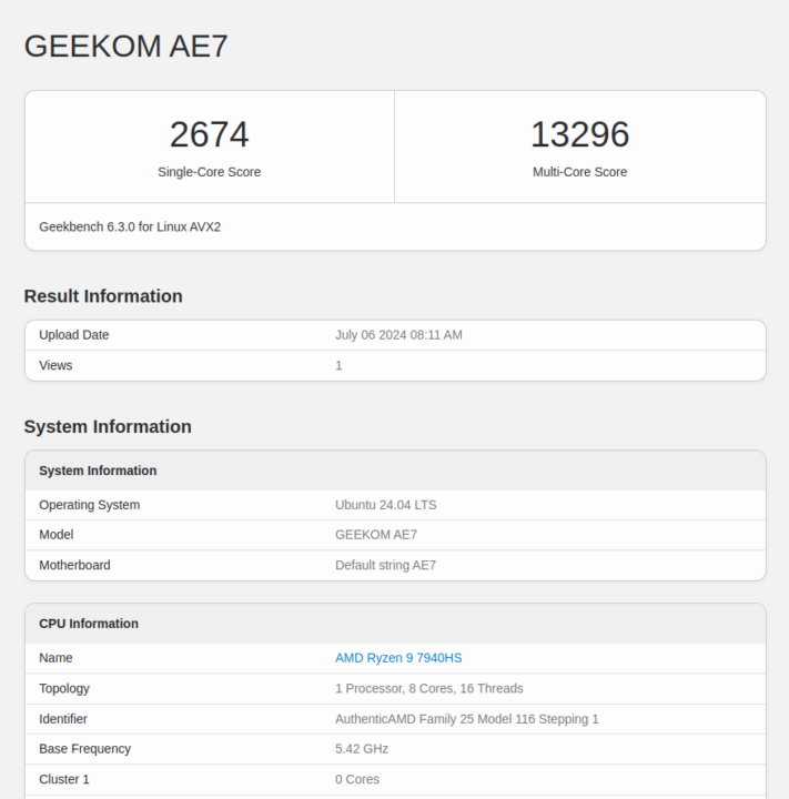 geekbench 6.3.0 linux GEEKOM AE7