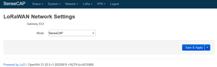 ค่า default ของ LoraWAN Network Settings