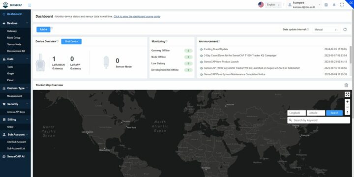 Dashboard SenseCAP M2 LoRaWAN Indoor Gateway