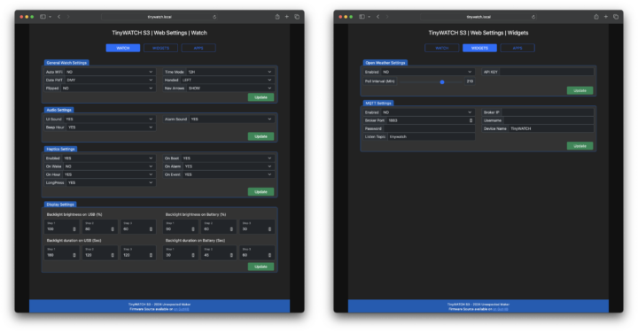  TinyWatch S3 web interface