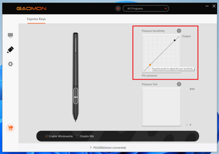 Pressure Sensitivity Setting GAOMON