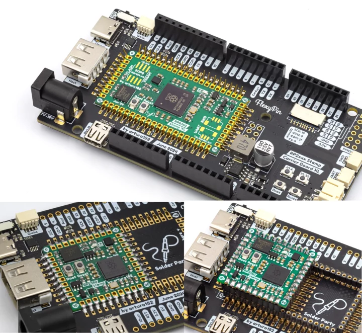 Raspberry Pi RP2350 module soldered flexypin headers