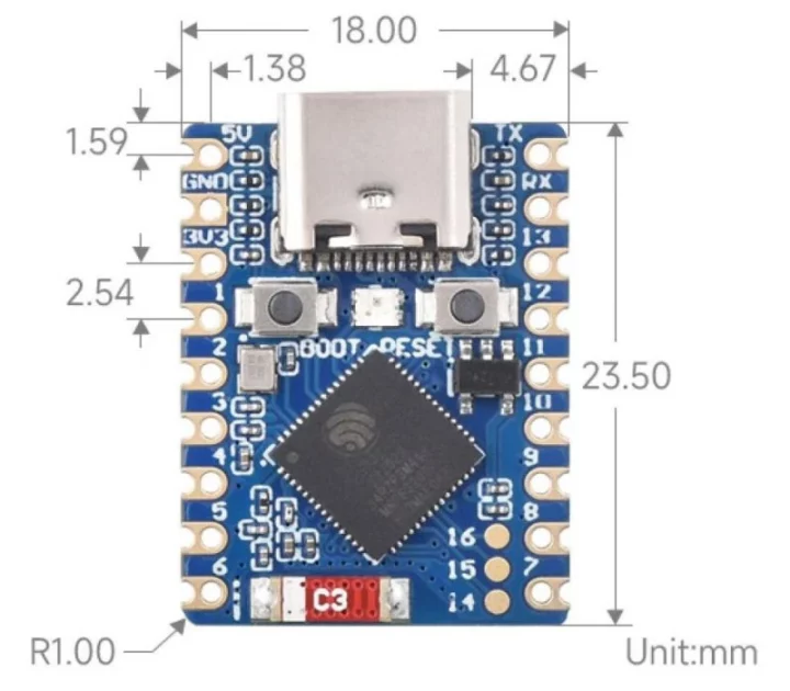 Waveshare ESP32 -S3 IoT module dimensions