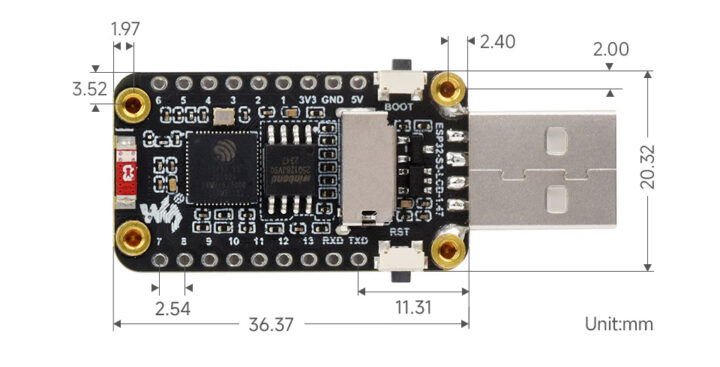 USB dongle LCD 1.47 details size