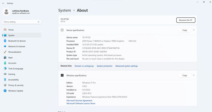 System About Maxtang T0-FP750 windows11