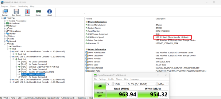 USB 3.2 port 1 speed