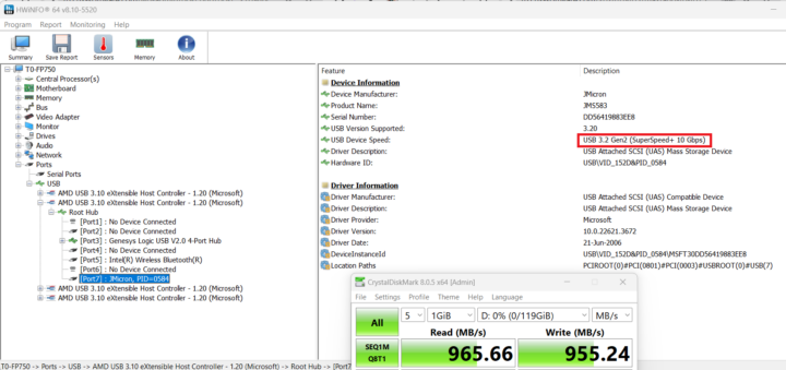 USB 3.2 port 2 speed test