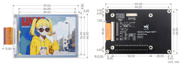 Waveshare 4 inch e-paper display dimensions