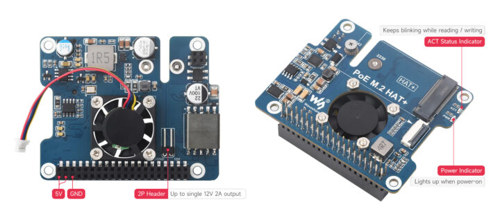 Waveshare POE M.2 HAT indicators and power connectors