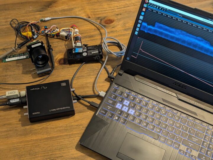 ThunderScope connected to a laptop running ngscopeclient