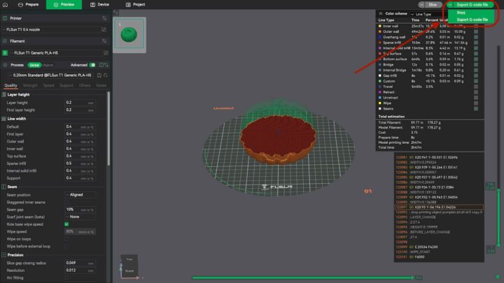 FlsunSlicer export G code file