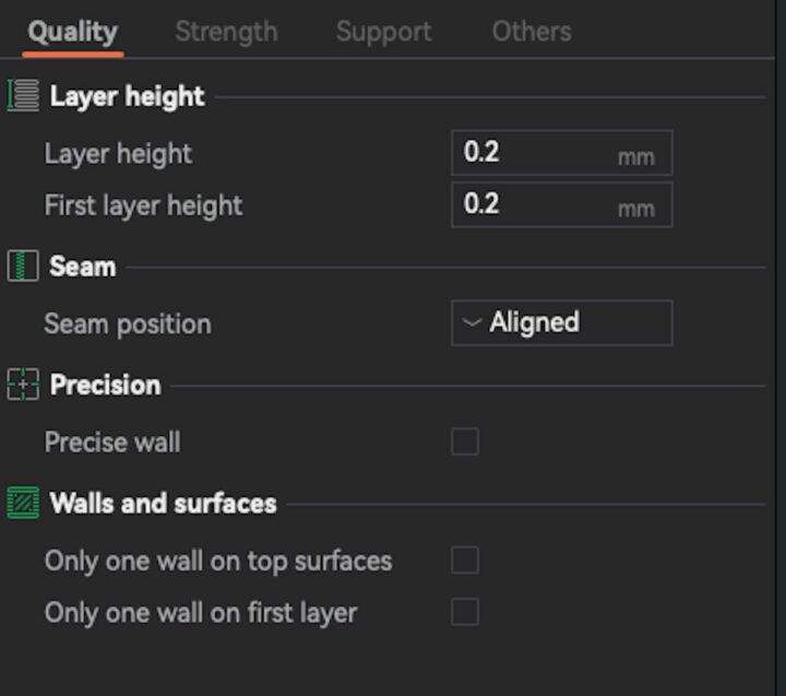 FlsunSlicer quality menu