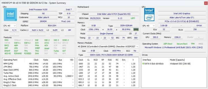 HWiNFO CPU Intel Processor N100 4 Threads