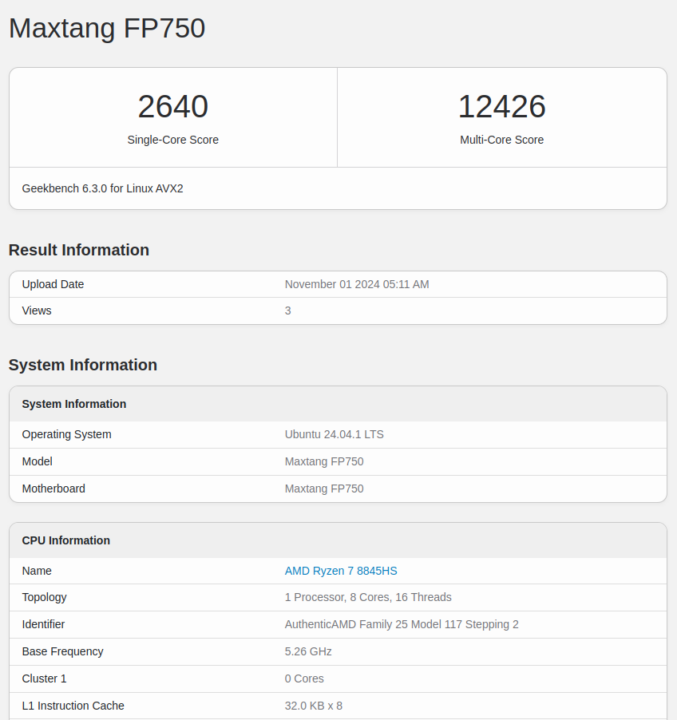 Maxtang T0-FP750 Geekbench 6.3.0 ubuntu