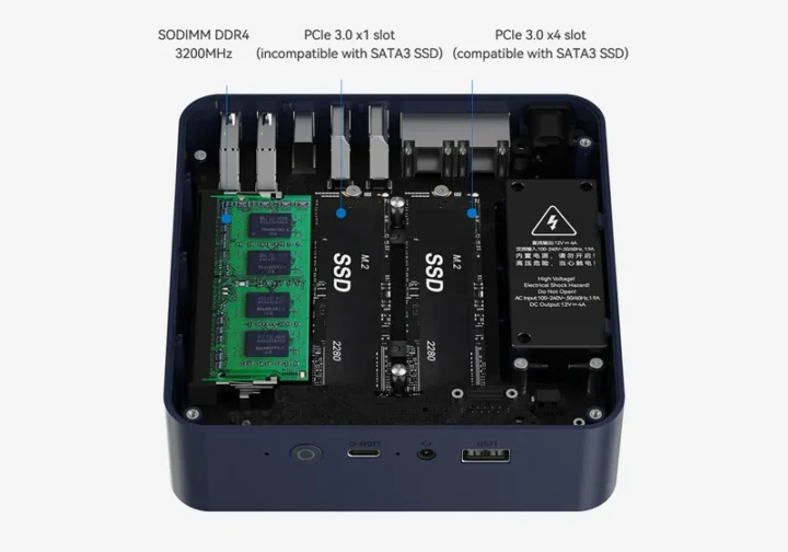 Mini PC dual M2 NVMe SSD built in power supply