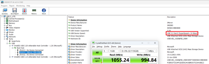 USB 3.2 fort 1