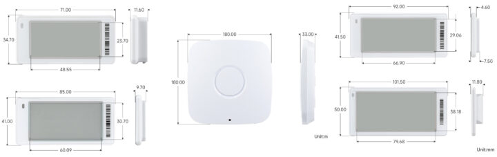 2.13inch 2.66inch 2.9inch and 3.5inch ESL e paper displays and wireless BLE base station dimensions (1)