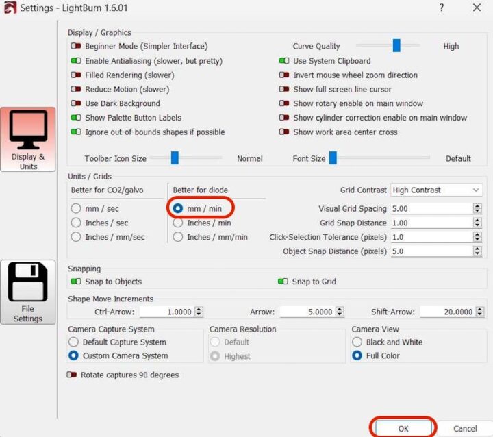 ACMER P3 48W Laser Engraver LightBurn Softwear Settings