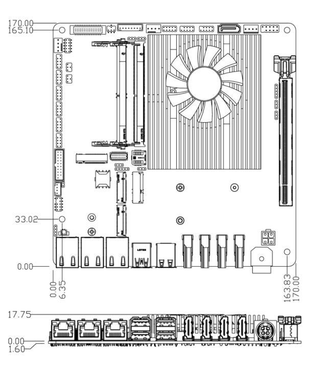 Jetway MTX-MTH1 Mini ITX SBC Dimension