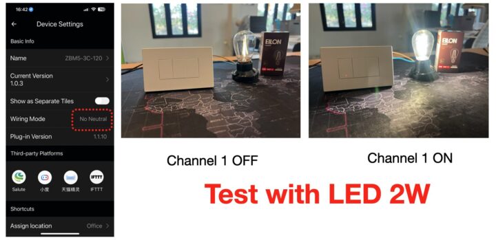 SONOFF ZBM5 Test 2W LED