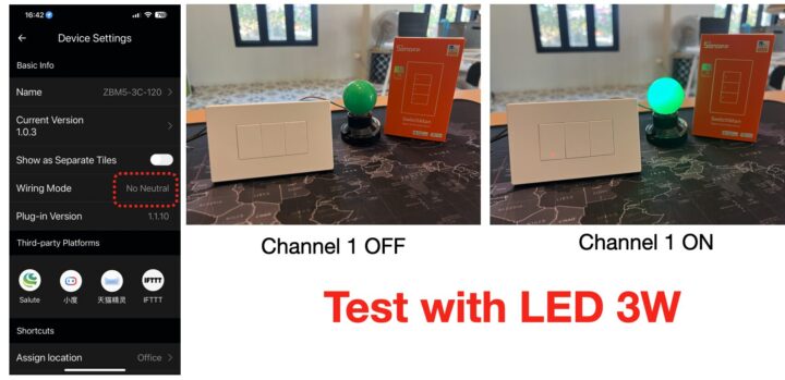 SONOFF SwitchMan Zigbee Test 3W LED