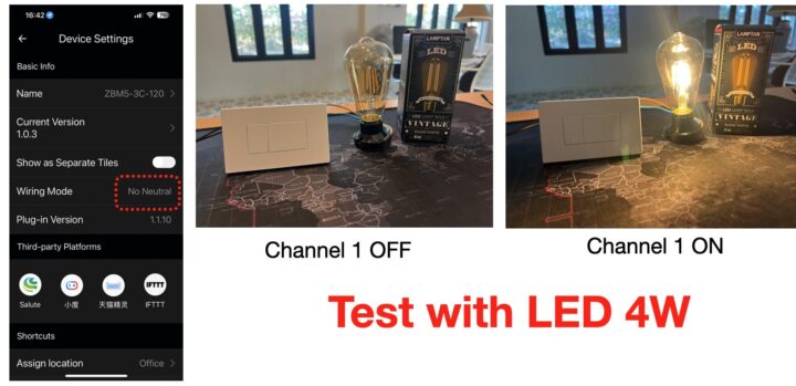 SONOFF SwitchMan Zigbee Test 4W LED