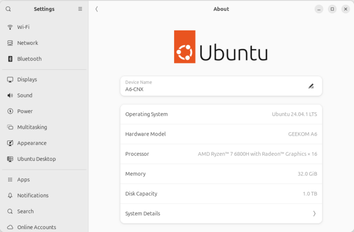 About GEEKOM A6 Ubuntu 24.04
