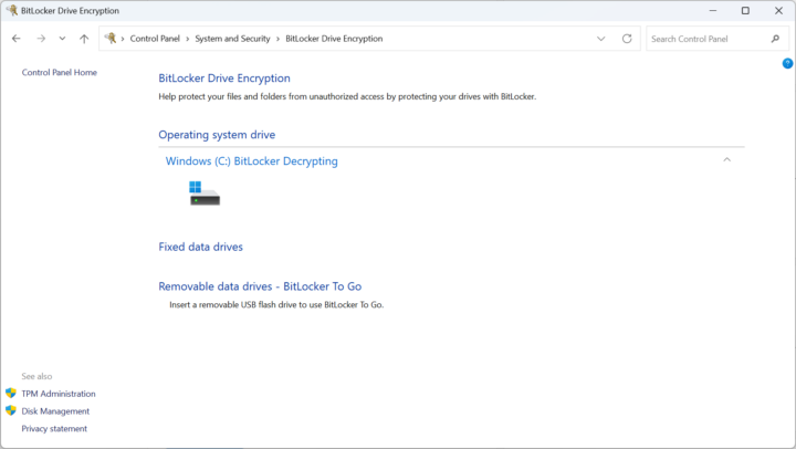 BitLocker Drive Encryption windows