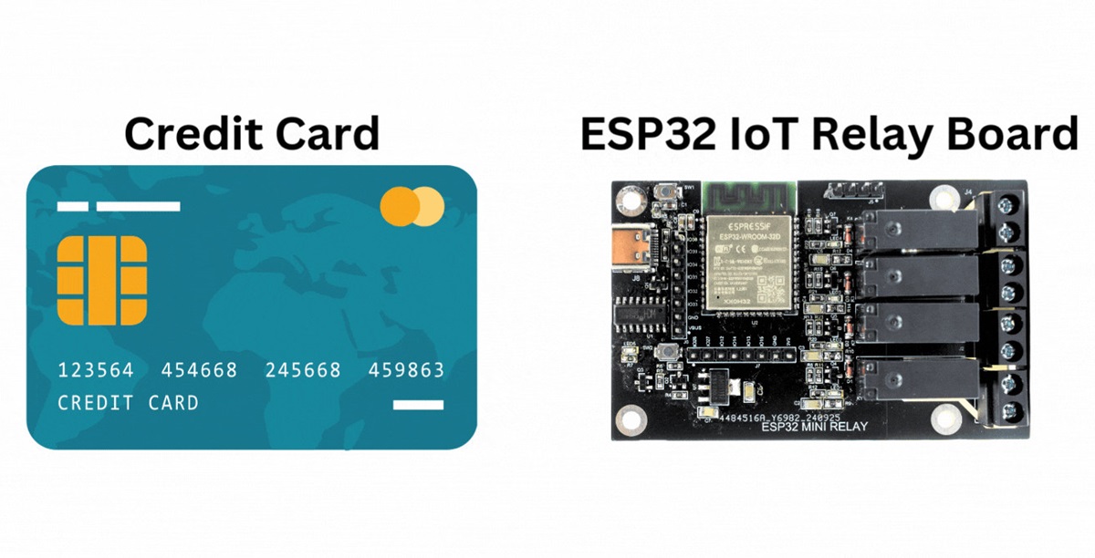 Credit card sized ESP32 quad relay board