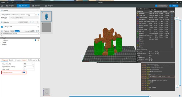 Elegoo Slicer Enable Support