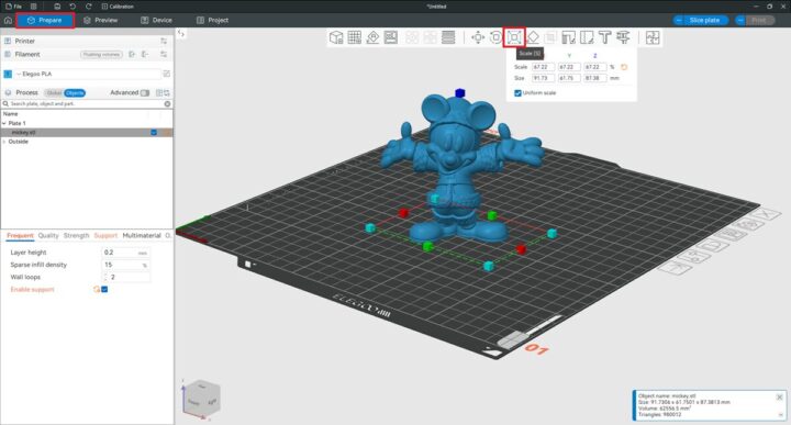 ELEGOO Centauri Carbon 3D printer Elegoo Slicer Scale